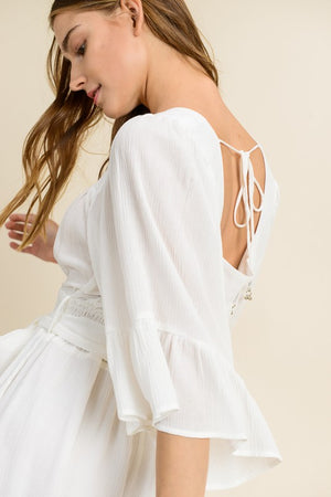 Flutter Square Neck Mini Dress - Off White