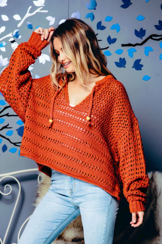 Wide Open Knit Pullover - Rust