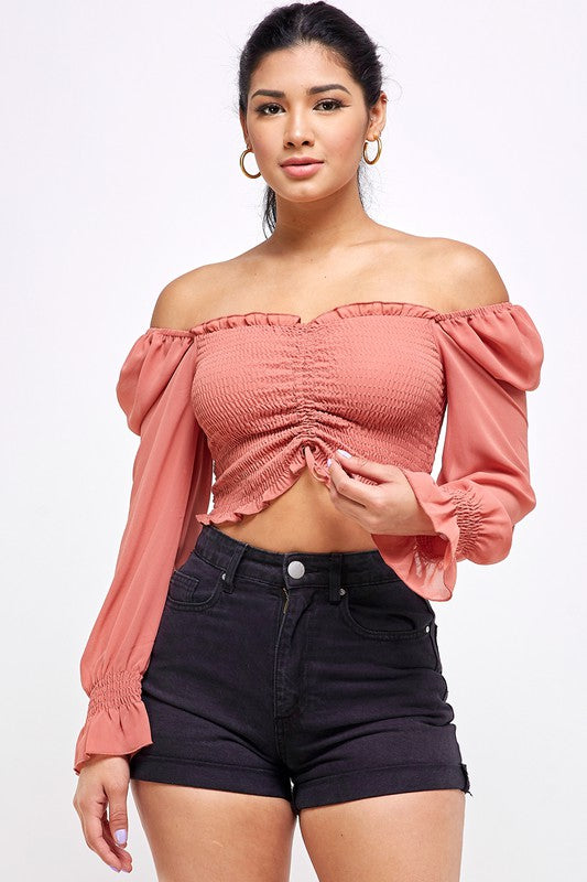 Ruched Long Sleeve Top - Rose