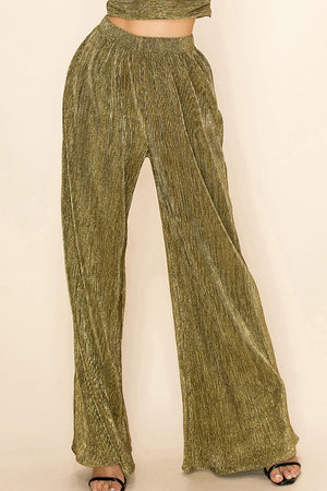 Pleated Wide Leg Pants - Gold