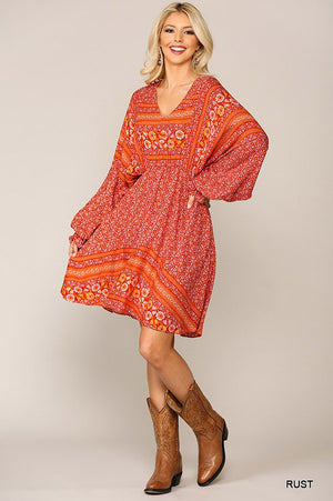 Rust Floral Boho Dress