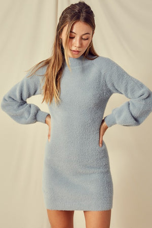 Mock Neck Sweater Dress - Dusty Blue
