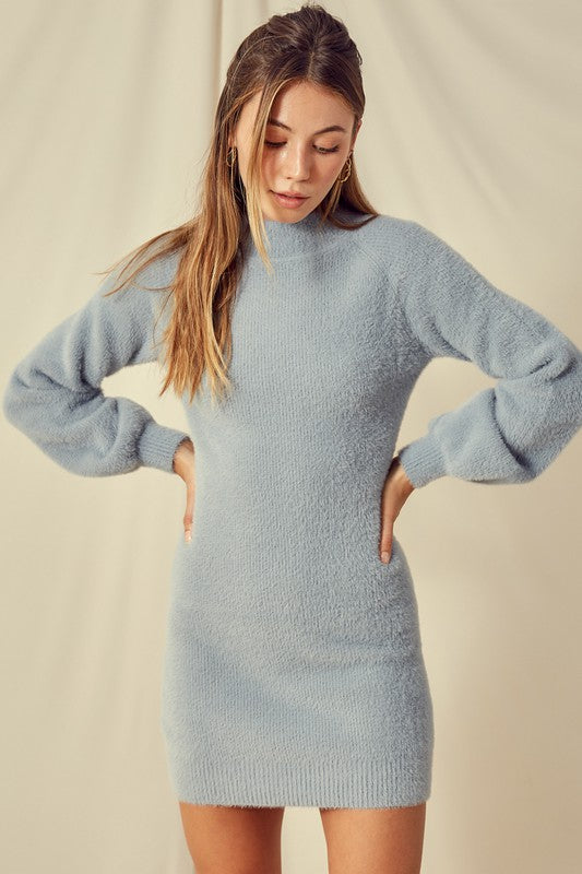 Mock Neck Sweater Dress - Dusty Blue Mock Neck Sweater Dress - Dusty Blue