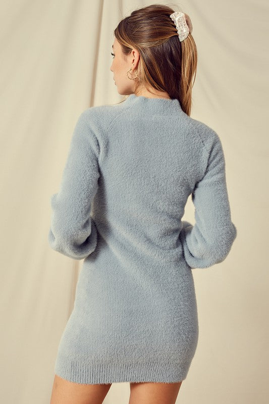Mock Neck Sweater Dress - Dusty Blue
