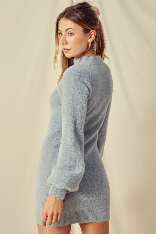 pale blue sweater dress The Lightweight Crew Neck and Silk Midi Skirt in Blue, a perfect pairing for long weekends The Ted Baker sweater dress features a flattering flare design and a chic crew neckline Khaki Sweater Mini Dress