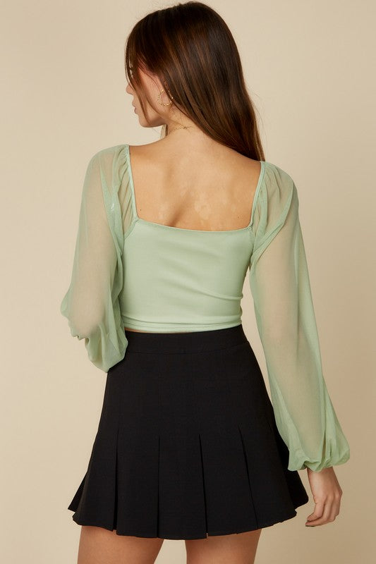 Mesh Sleeve Top - Sage