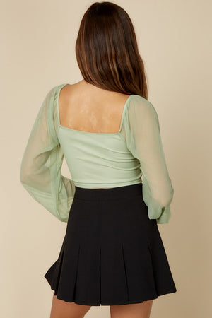 Mesh Sleeve Top - Sage