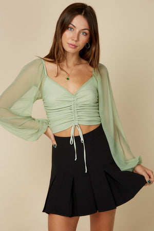 Mesh Sleeve Top - Sage