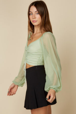 Mesh Sleeve Top - Sage