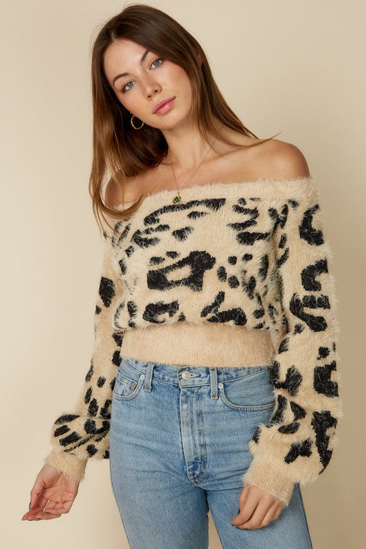 Leopard OTS Sweater - Tan