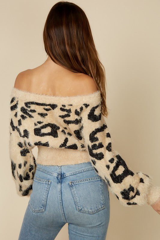 Leopard OTS Sweater - Tan