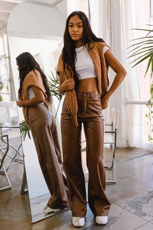 Faux Leather Wide Leg Pants curated on LTK  Wide leg pants outfit, Wide leg  outfit, Silk pants outfit