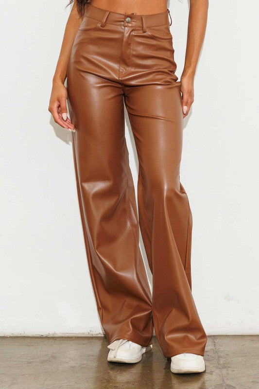 Cognac Leather Wide Leg Pants – Casey Mae Boutique