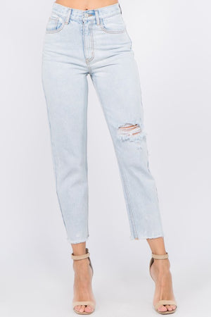 High Waisted Cropped Mom Jeans - Light Wash