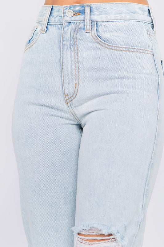 High Waisted Cropped Mom Jeans - Light Wash