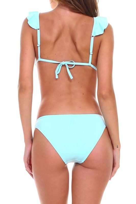 Ruffled Top Bikini Set - Aqua