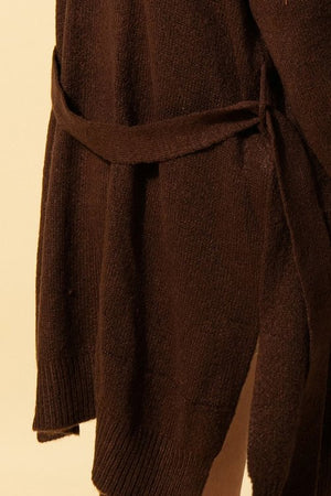 Hooded Longline Cardigan - Dark Brown