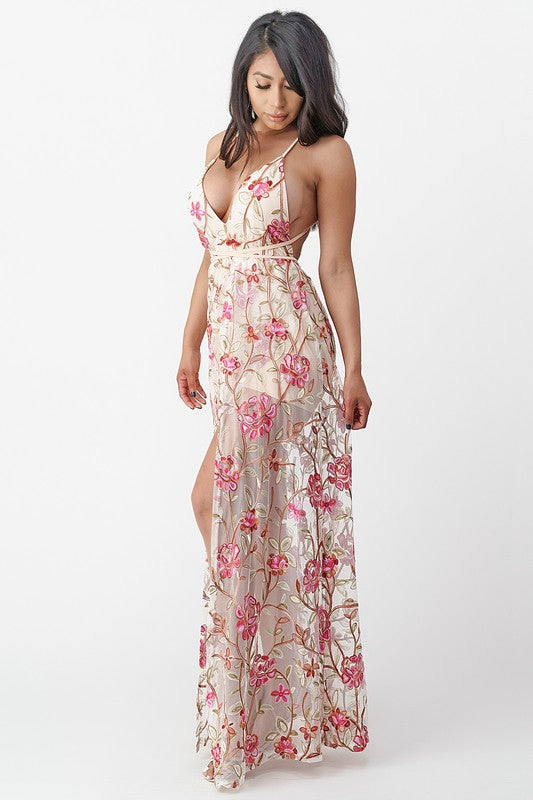 Floral Embroidered Maxi Romper
