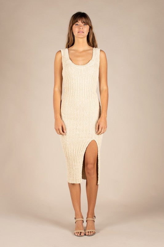 Rib Knit Slit Dress - Cream Rib Knit Slit Dress - Cream