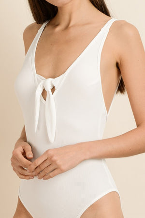 Ribbed Knot Front Bodysuit - Ivory - FINAL SALE