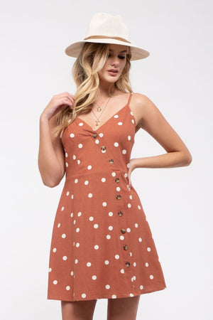 Polka Dot Mini Dress - Rust