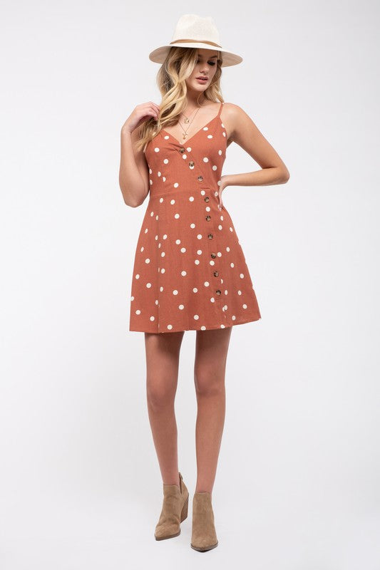 Polka Dot Mini Dress - Rust