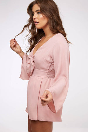 Front Tie Wide Sleeve Romper - Dusty Mauve