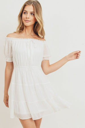 Puff Sleeve Mini Dress - White