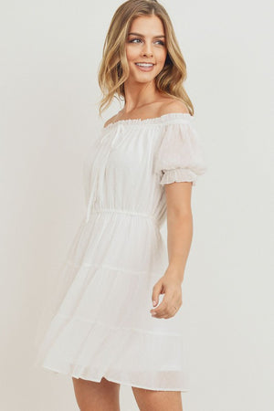 Puff Sleeve Mini Dress - White