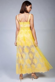 Floral Lace Maxi Dress - Yellow
