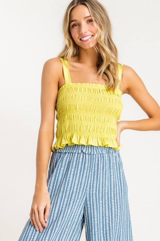 yellow smocked top